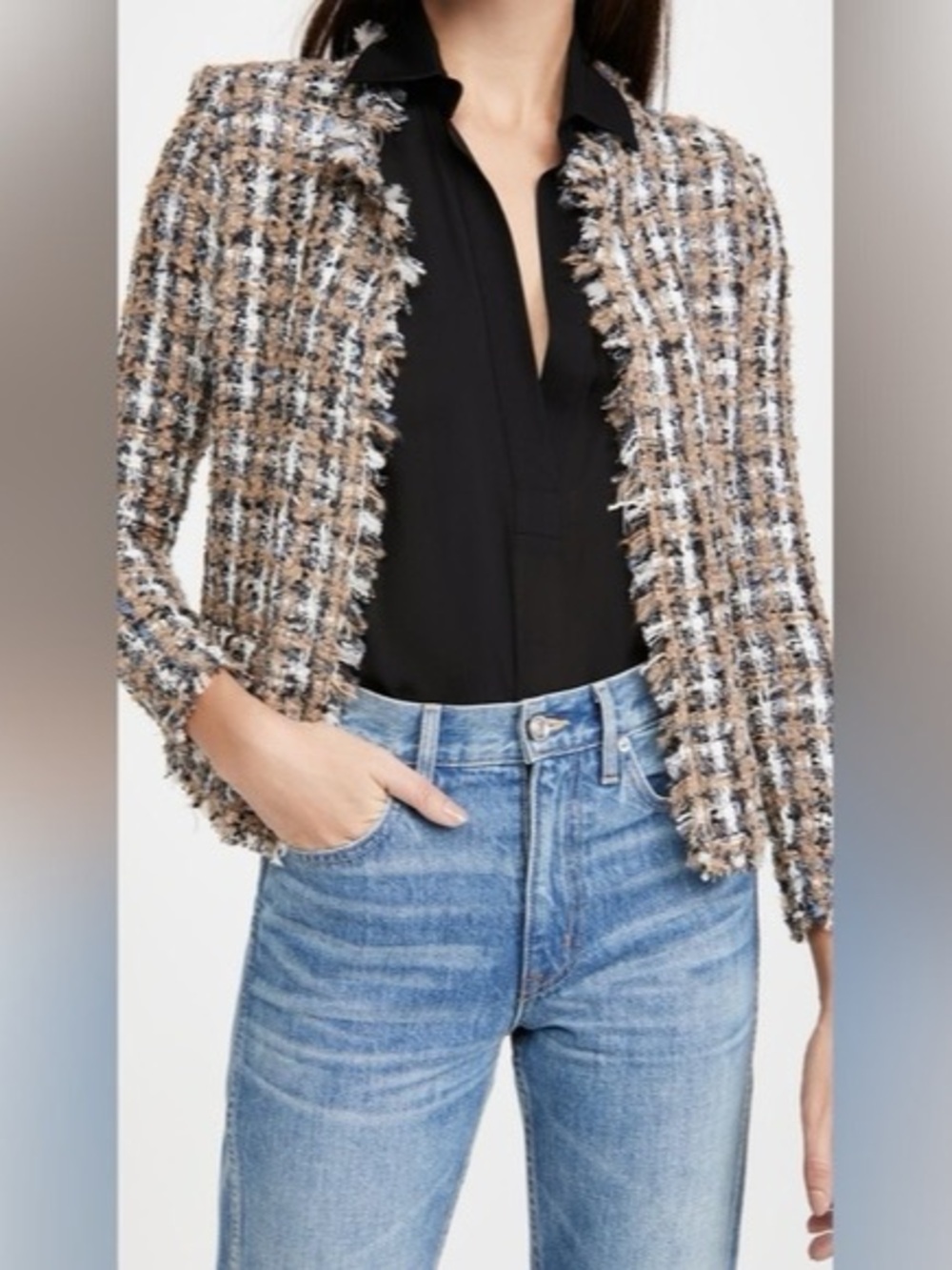IRO Vella Tweed Jacket Checkered Fringe Blazer